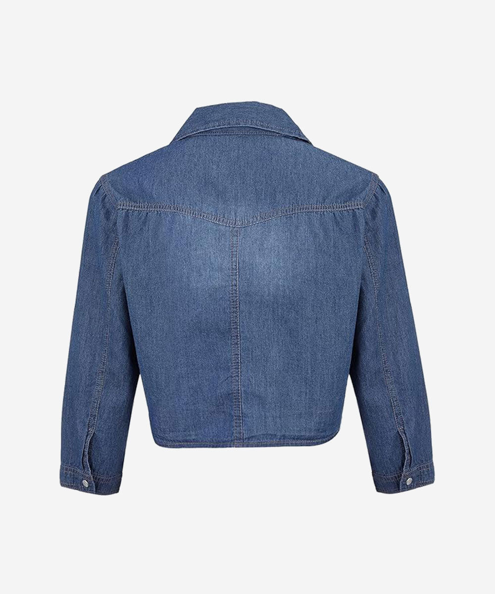 Denim Jean Top Jacket Sleeve Crop Women