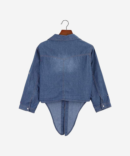 Denim Jean Top Jacket Sleeve Crop Women