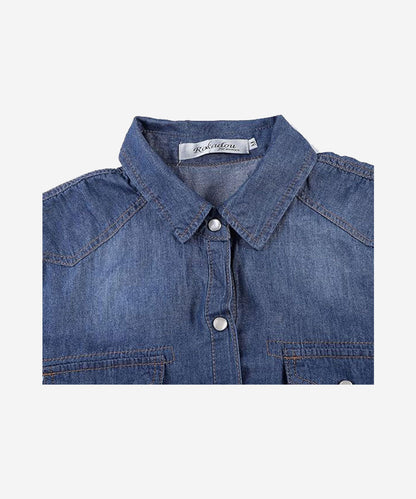 Denim Jean Top Jacket Sleeve Crop Women